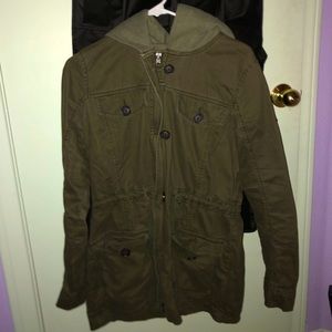 Army Green Jacket and Gray Hood
